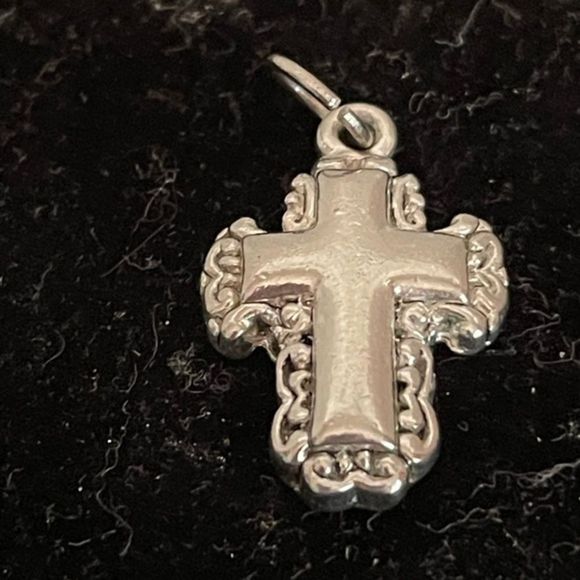 0.75” silver tone St. Olga cross charm pendant with jump loop - Picture 2 of 5